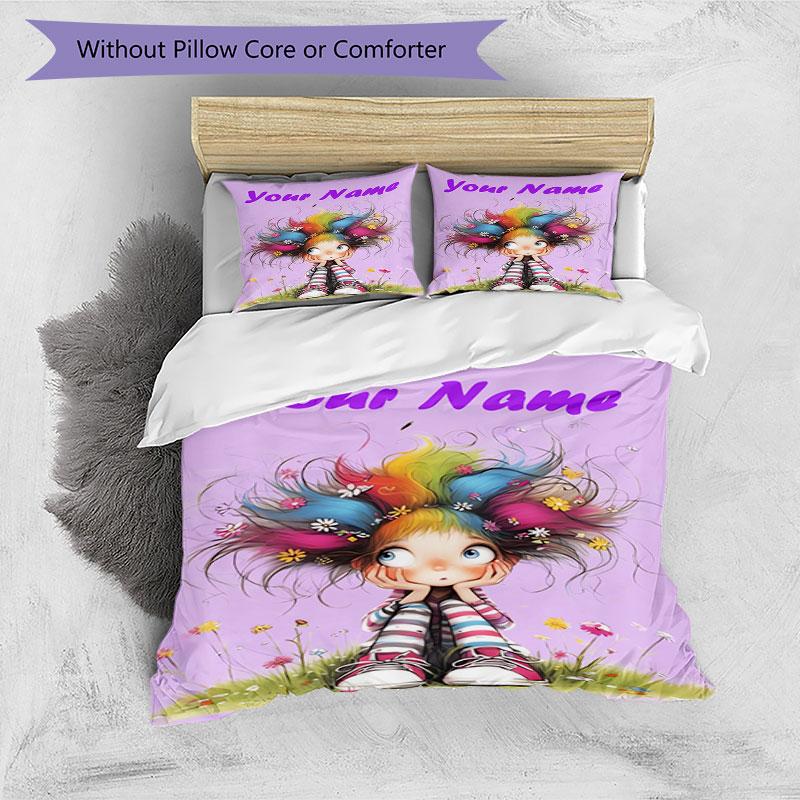 3PC Custom Name Colorful Fantasy World Bedding Set Printed Bedding Set Duvet Cover Closure Includes 1 Duvet Cover & 2 Pillowcases for All Seasons Bedr