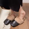 Fashion Aphixta Soft Leather Solid Color Indoor Slipper Furry Warm Women Mule Shoes Flat With Slides chaussures femme zapatos mujer