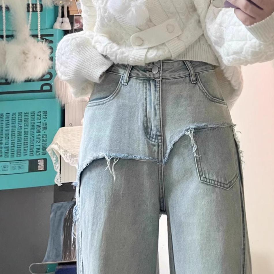 

Women s Autumn 2025 Trendy Patchwork Straight-Leg Jeans Extra Large