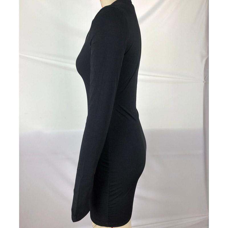 Damen Mini Freizeitkleid Kleid Sexy Slim Fit V-Ausschnitt Skinny Langarm Kleid