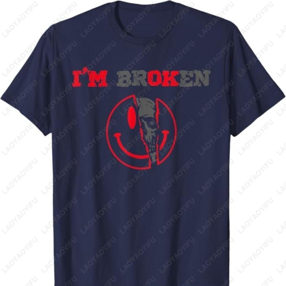 Confused Smile Im Broken Invisible Illness I Am Ok Broken TShirt Abstract Broken Heart Art Cotton Tee Invisible Illness