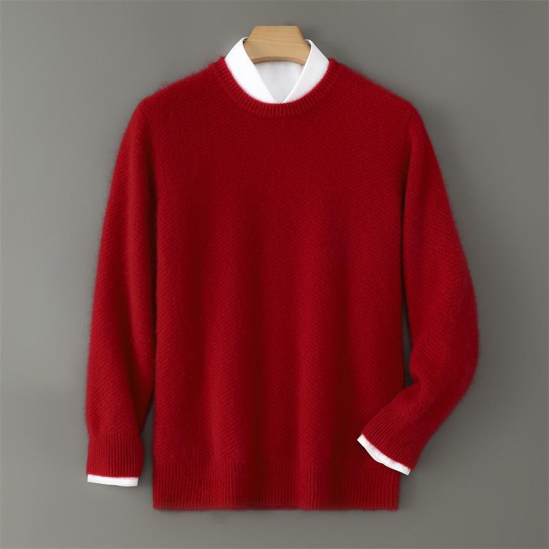 Men's Pure Wool Thick Knit Sweater - Round Neck, High-End Loose Fit, Cashmere Base Layer for Autumn & Winter
