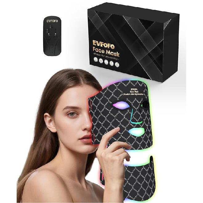 Красный свет для лица, 7 цветов LED маска для лица и шеи светотерапия дома, светодиодная маска для лица светотерапия, черный