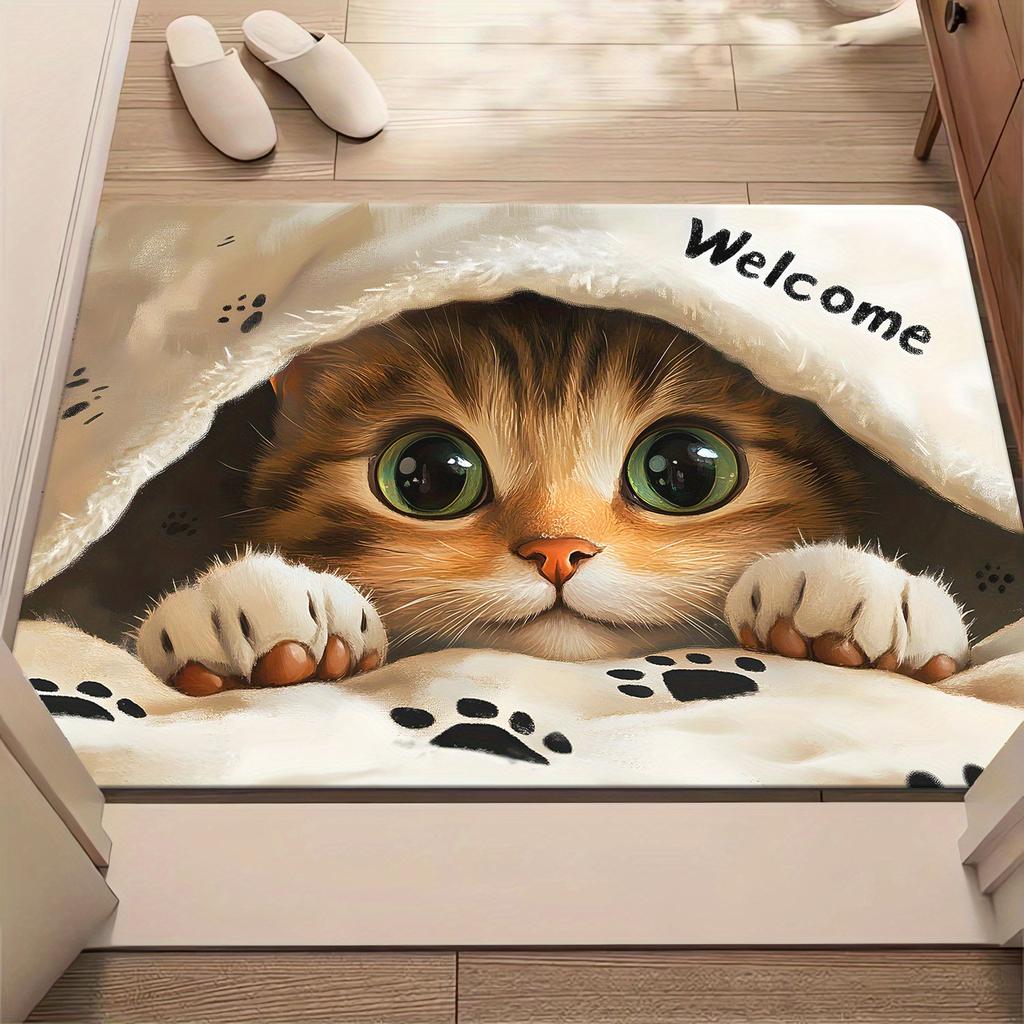2D visual effects Cat Carpet Mat Home Decoration Living Room Floor Rug Cute Cat Pattern Pet Themed Indoor Area Rug welcome mat