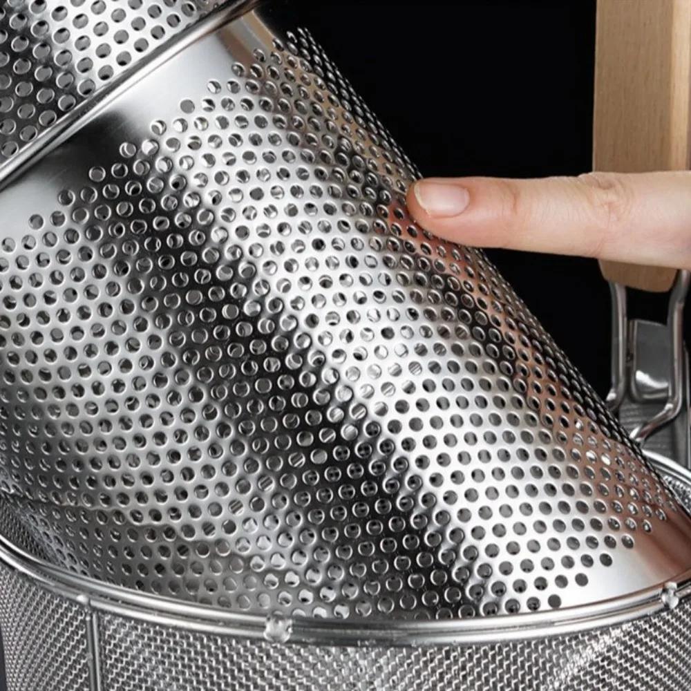 Durable Thickened Stainless Steel Funnel Kitchen Gadgets Multifunctional Pasta Basket Strainer Wooden Handle Deep Fry Basket