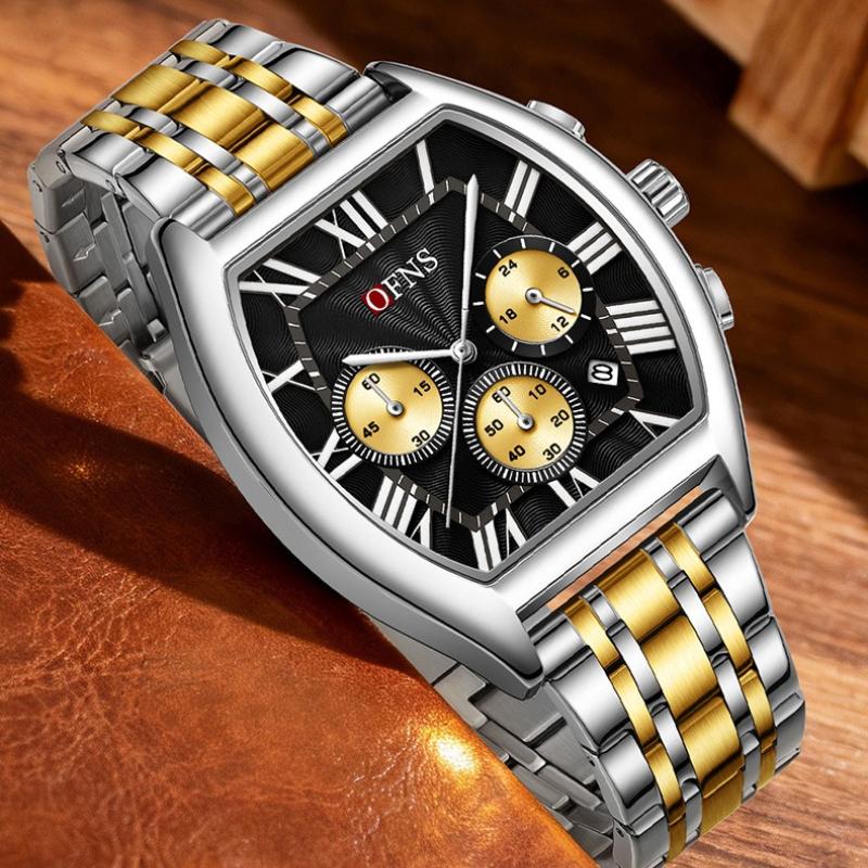 Men's Business Leisure Watch Date Chronograph Steel Quartz Wristwatches Strip Zinc Alloy Case Tempered Glass Mirror