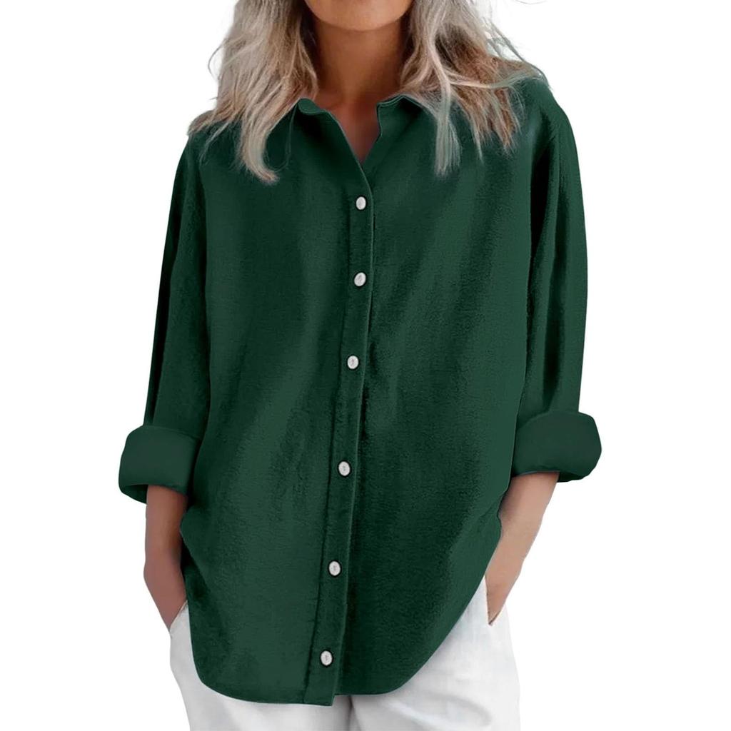 Women's Fashion Casual Solid Colour Cotton Button Cardigan Long Sleeve Top