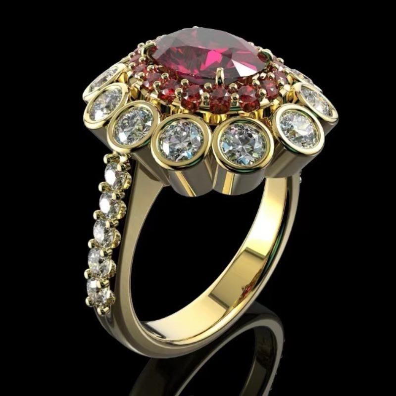 New Jewelry Catwalk Ring, Creative Red Diamond Atmospheric Women's Diamond Hand Jewelry