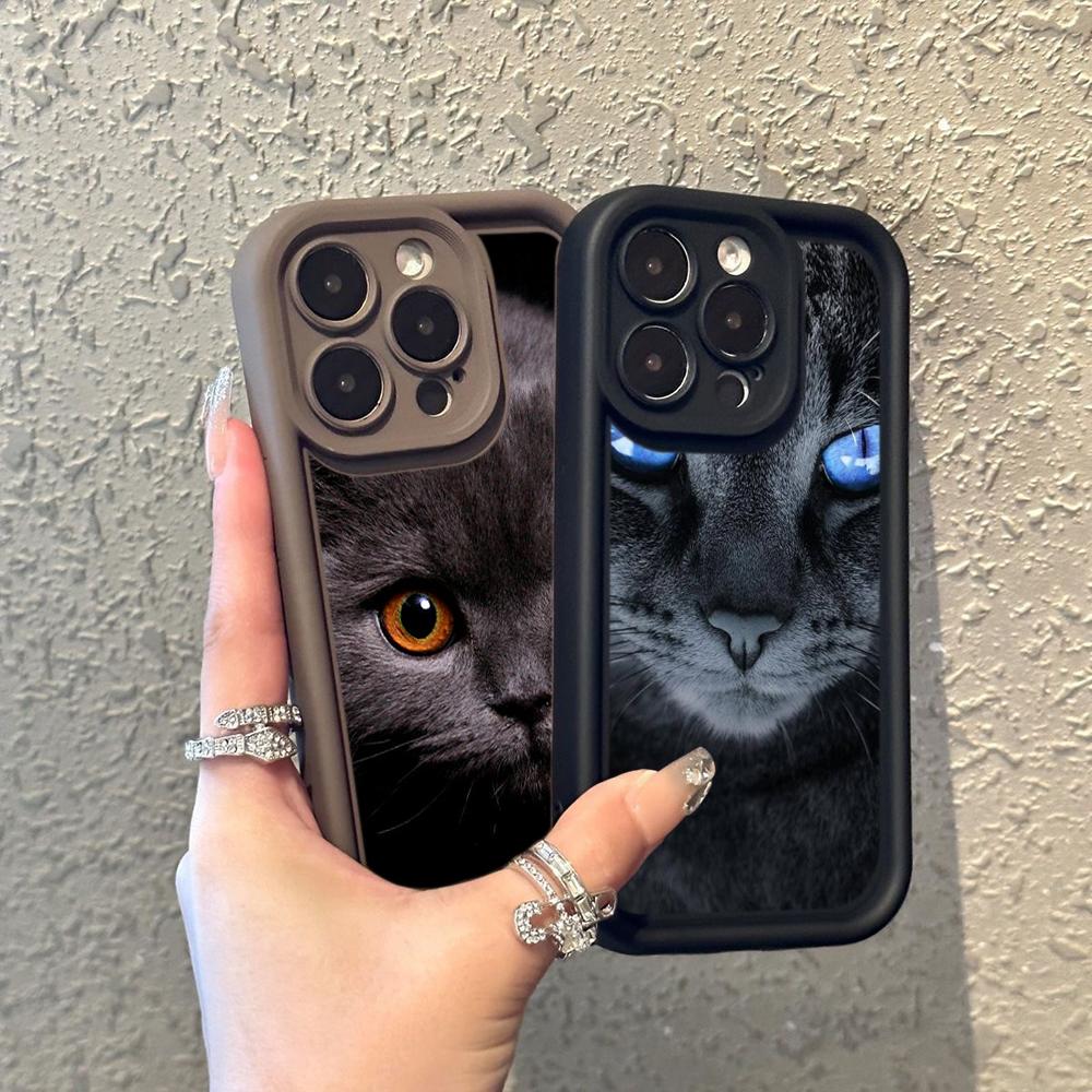 LZ3 Black Cat Green Eyes Silicone Phone Case for iPhone 11 13 14 15 16 Pro Max 7 8 16 Plus 12 mini XS Max XR Shockproof Back Cover