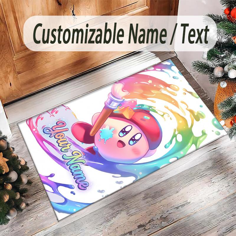 Personalized Crystal Velvet Carpet Custom Name Text,Kirby Anti Slip Area Rug For Home Decoration