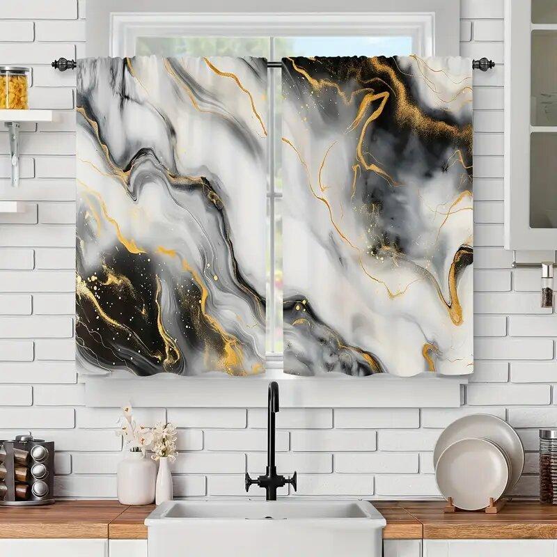 Marble Gold Black Abstract Luxurious Pattern Printed Curtains Window Decoration Home Room Curtain Polyester