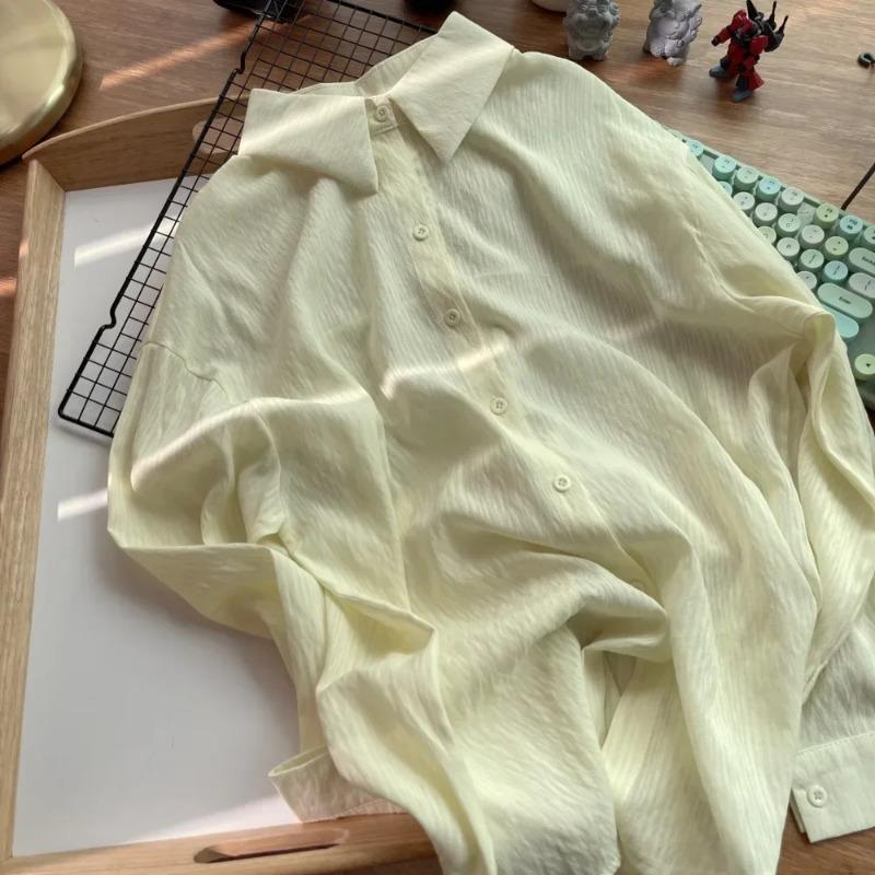 

Рубашка с длинным рукавом, модные женские повседневные плиссированные топы, свободные однотонные блузки, модный элегантный топ на пуговицах, женская одежда 29620 One Size жёлтый