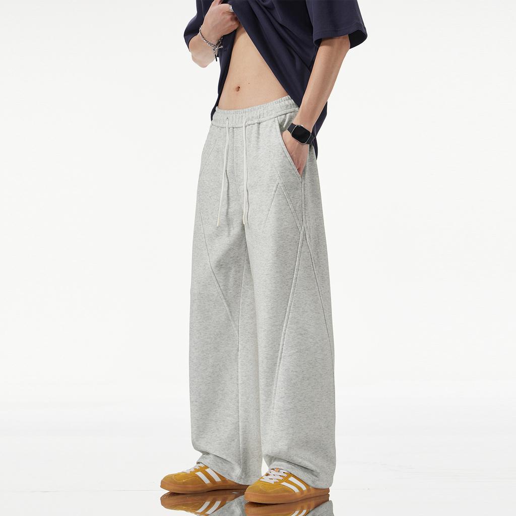 American solid color simple trendy brand splicing scimitar sweatpants men's trend loose wide leg drape daily casual pants