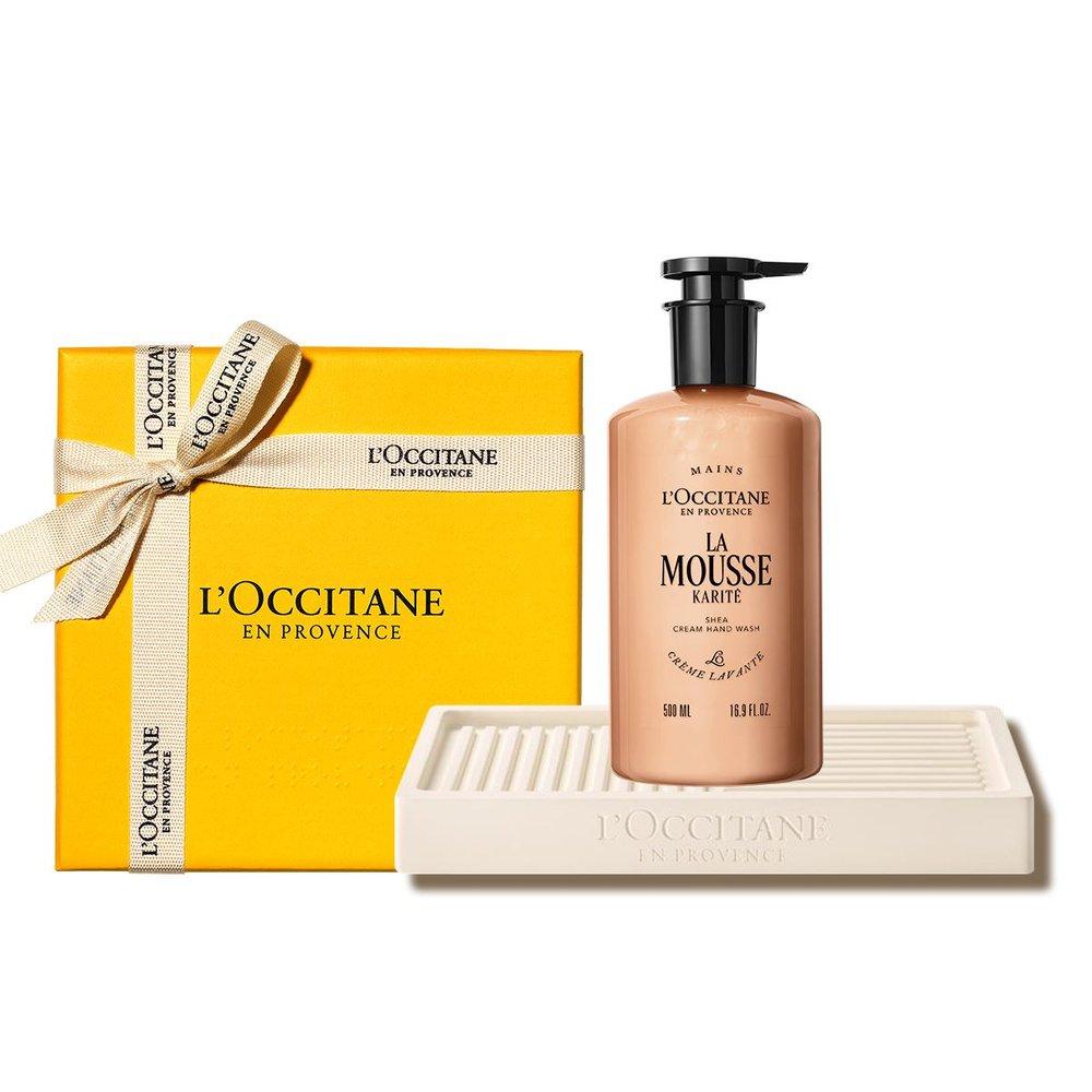 L Occitane [Подарок] Набор: Крем-мыло для рук с маслом ши 500 мл (Карите Комфорт) (+Мыльница)