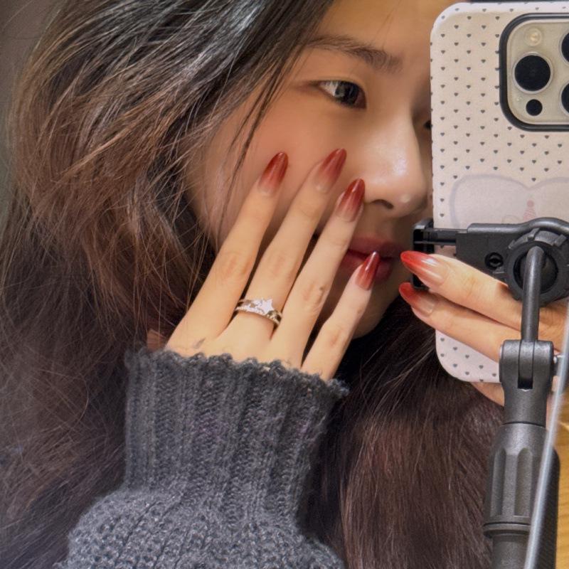 Wine Red Cat Eye Nail Stickers: Gradient, Removable, Handmade, High-Grade Whitening Finish.