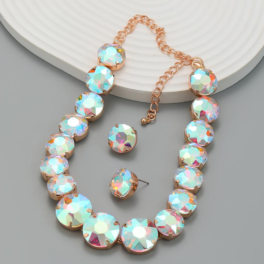 Crystal Necklace Chain Collar Women Cube Statement Earrings Jewelry Gift