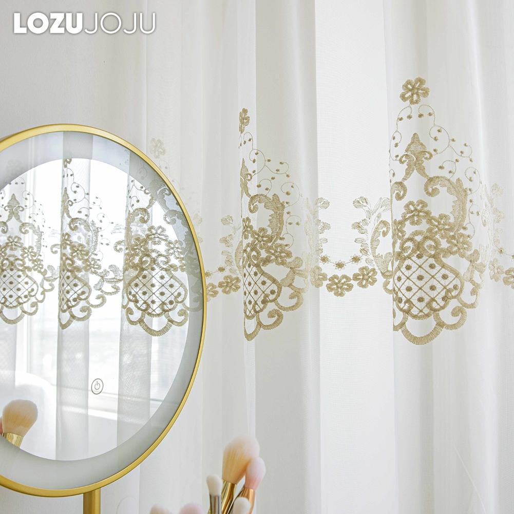 1PC LOZUJOJU French Style Gold Thread Embroidered Sheer Curtain Romantic Style Luxury Tulle for Living Room Bedroom Balcony Window Home Decor
