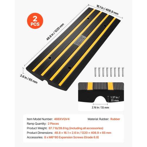 VEVOR Curb Ramp, 2 Pack, 2.6" Rise, Rubber Driveway Ramps, Heavy Duty 33069 Lbs Weight Capacity Threshold Ramp