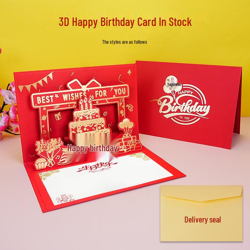 3D Pop-up Birthday Cake Greeting Card with Customizable Message and Logo for Employees and Customers