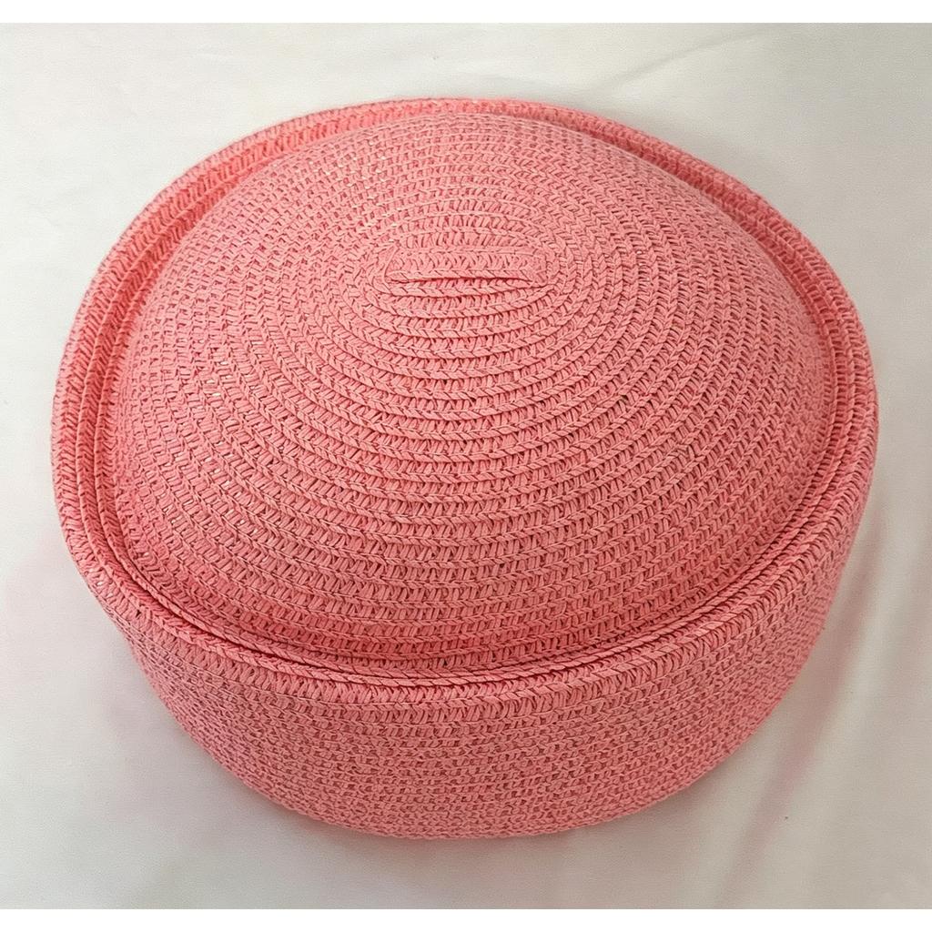 Women Vacation Straw Pillbox Hat Beret Style Round Crown Lightweight Breathable Summer Headwear for Outdoor Activities Travel