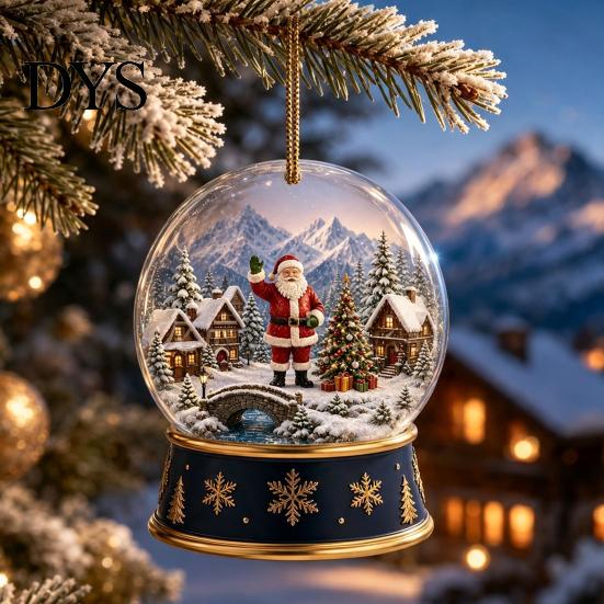 Holiday Party Supplies Christmas Crystal Ball Style Pendant with Hanging Rope, 2D Flat Acrylic Unique Keepsakes Ornament for Tree Decoration