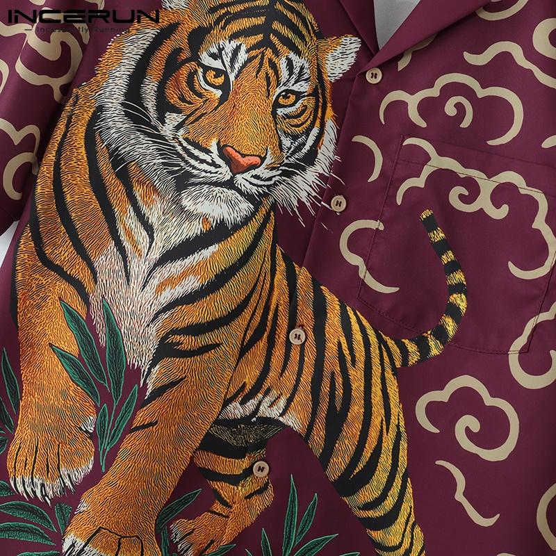 INCERUN Summer Men Lapel Neck Short Sleeve Print Buttons Casual Shirts