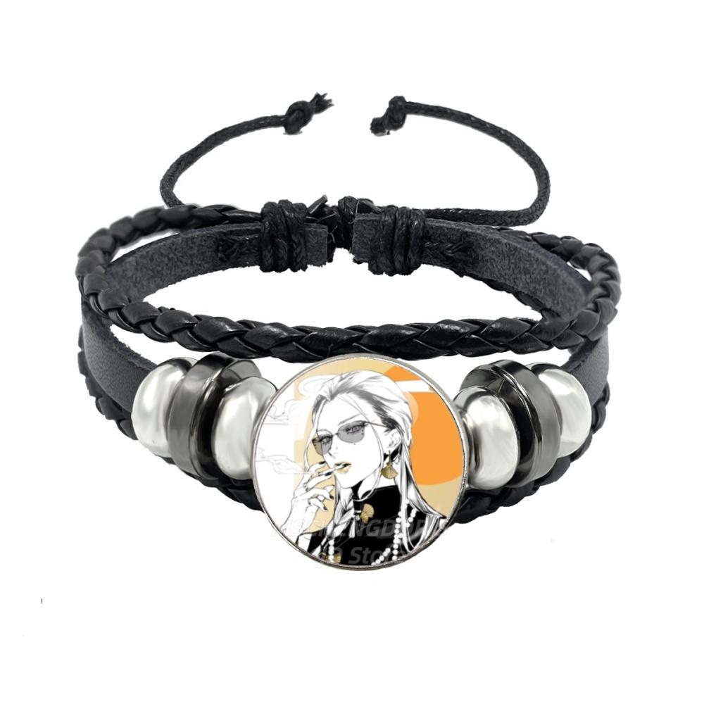 Manga Gokurakugai Cartoon Character Glass Cabochon Black Leather Bangle Bracelet Jewelry Charm Fans Gift MS013