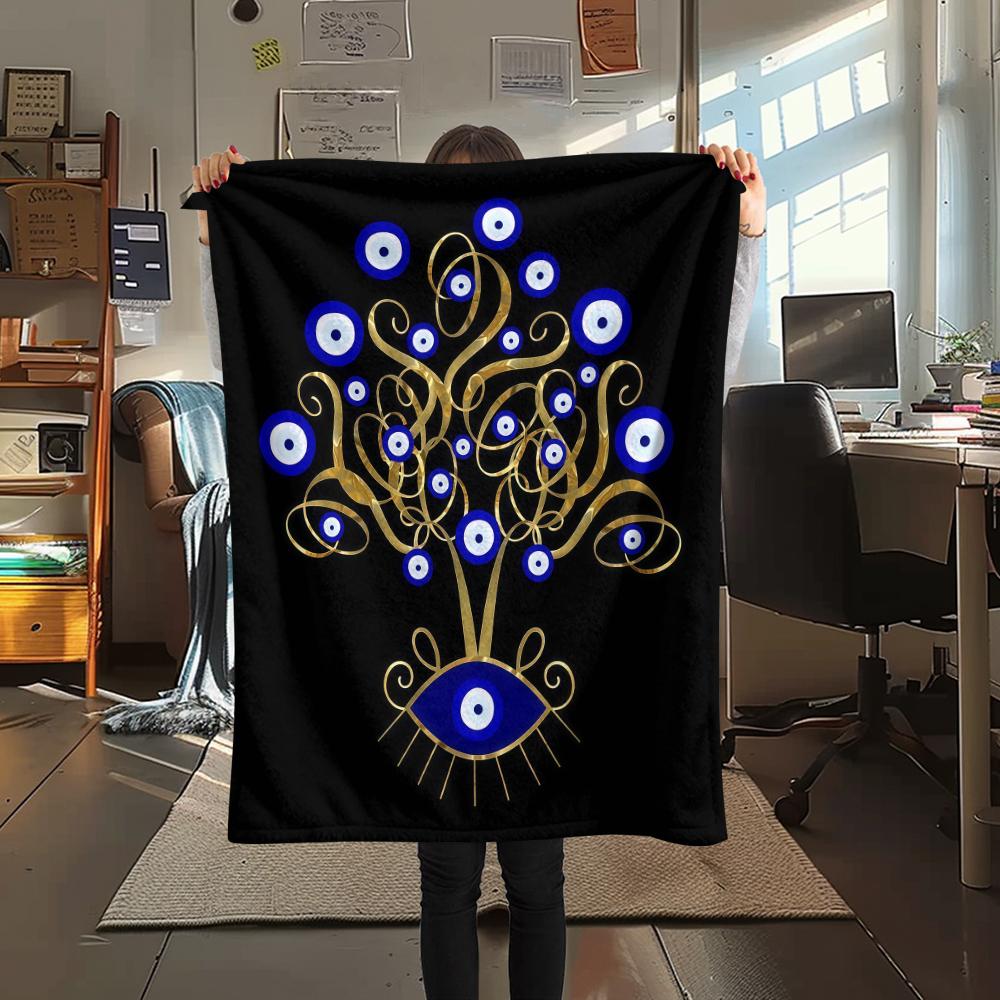 1PC Nazar Boncuğu Print Flannel Blanket, High Quality All Seasons, Home Decor, Warmth and Comfort, Perfect for Christmas Gifts