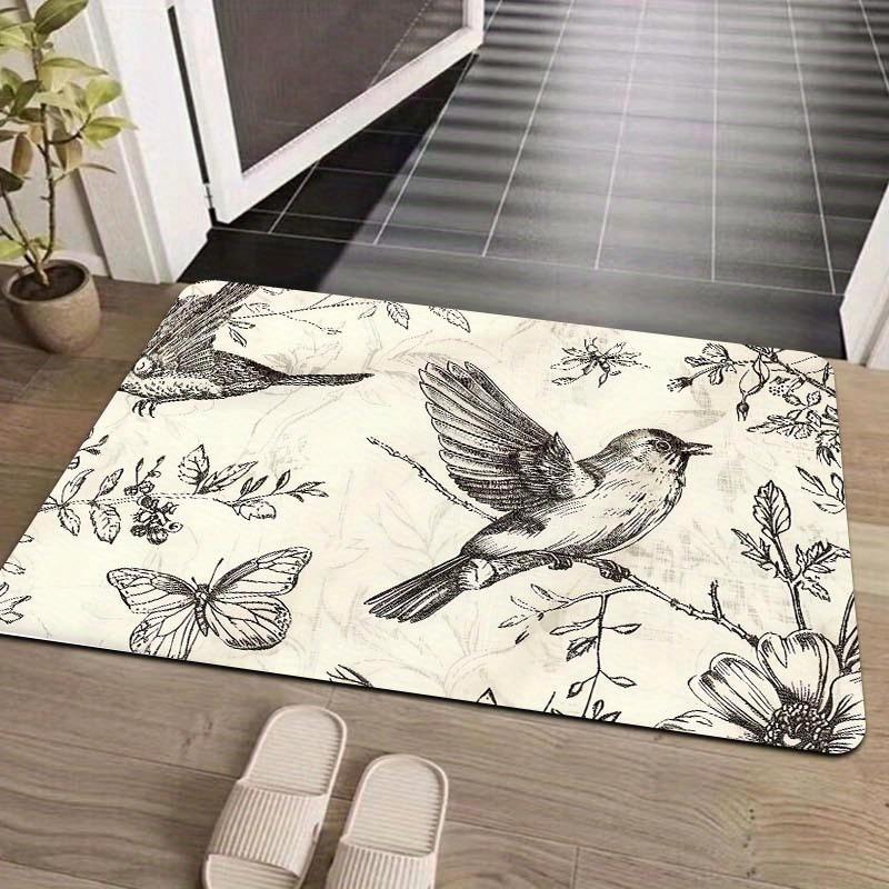 1PC Flower and Bird Pattern Door Mats Kitchen Rugs Non-Slip Pop Design Bedroom Rugs Bath Mat Carpet for Home Sink Laundry Decor