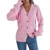 2025 Autumn/Winter V-neck Lantern Sleeve Cable Knit Button Cardigan Sweater for Women