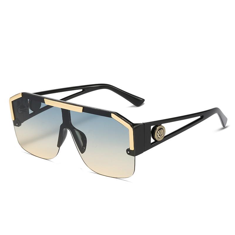 One Pieces Sunglasses Women Brand Flat Top Large Glasses Lion Head Hollow Out Big Sun Shades Uv400 Half Frame Eyewear