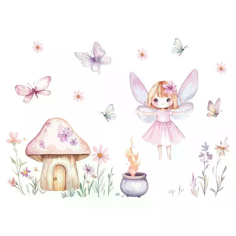 Cute Fairy Reading Wall Sticker For Baby Girls Nursary Room Kids Room Background Children's Room Wall Decals
