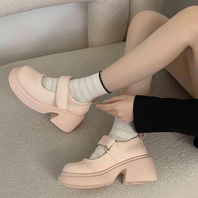 Round Head Retro French Mary Jane Small Leather Shoes Women'S New Summer Black Versatile Skirt Thick Heel Single Shoes