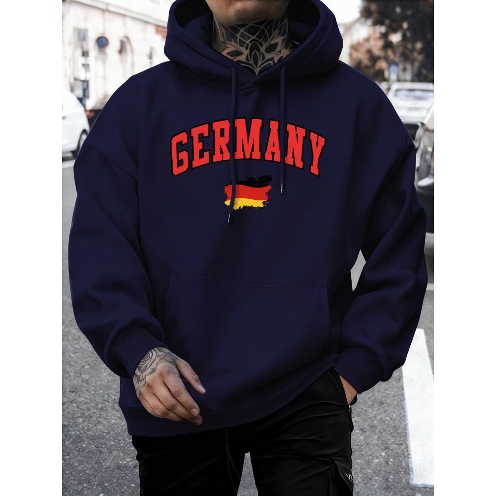 German Flag Brush Stroke Printing Hoodie Men Fleece Loose Pullover Autumn O-Neck Sportswear Unisex Colour Vintage Long Sleeve