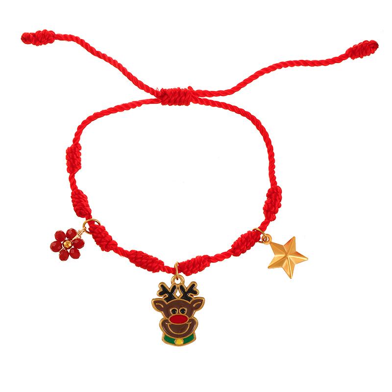 European-American Christmas Reindeer Bell Bracelet with Adjustable Santa, Candy Cane, and Cartoon Drip Oil Charm