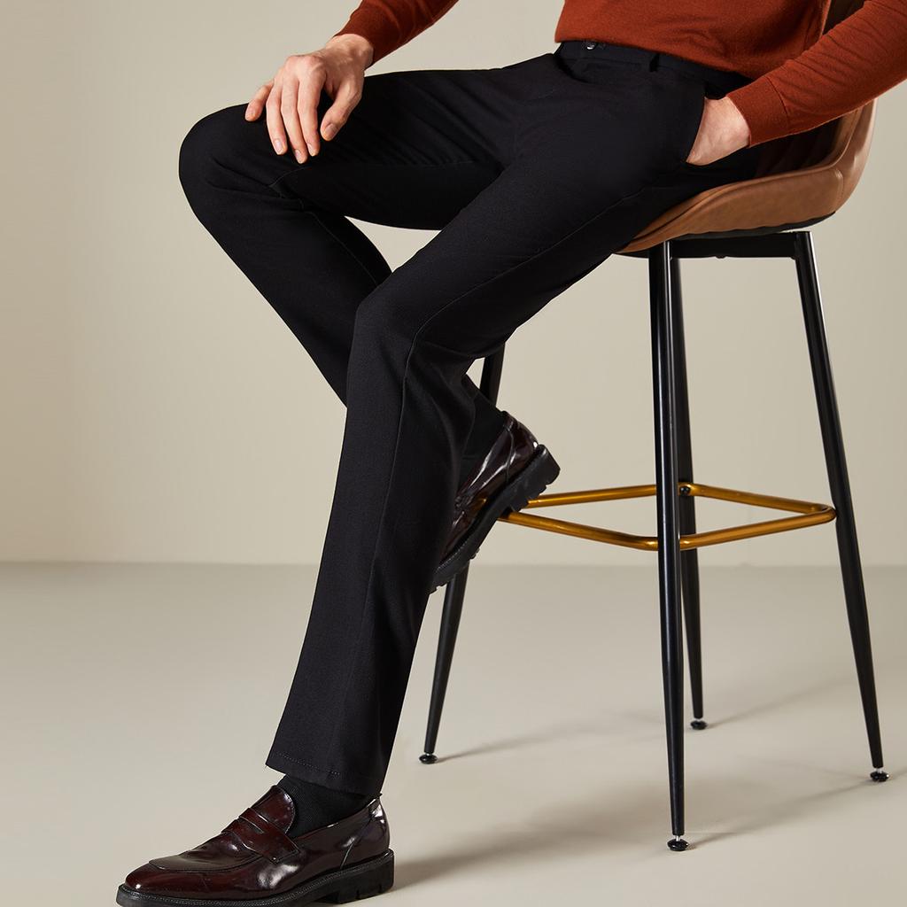 [19% Sheep Wool] Autumn and Winter Thick Business Casual Pants for Men, Middle aged, Solid Color, Elastic Straight Leg Long Pants