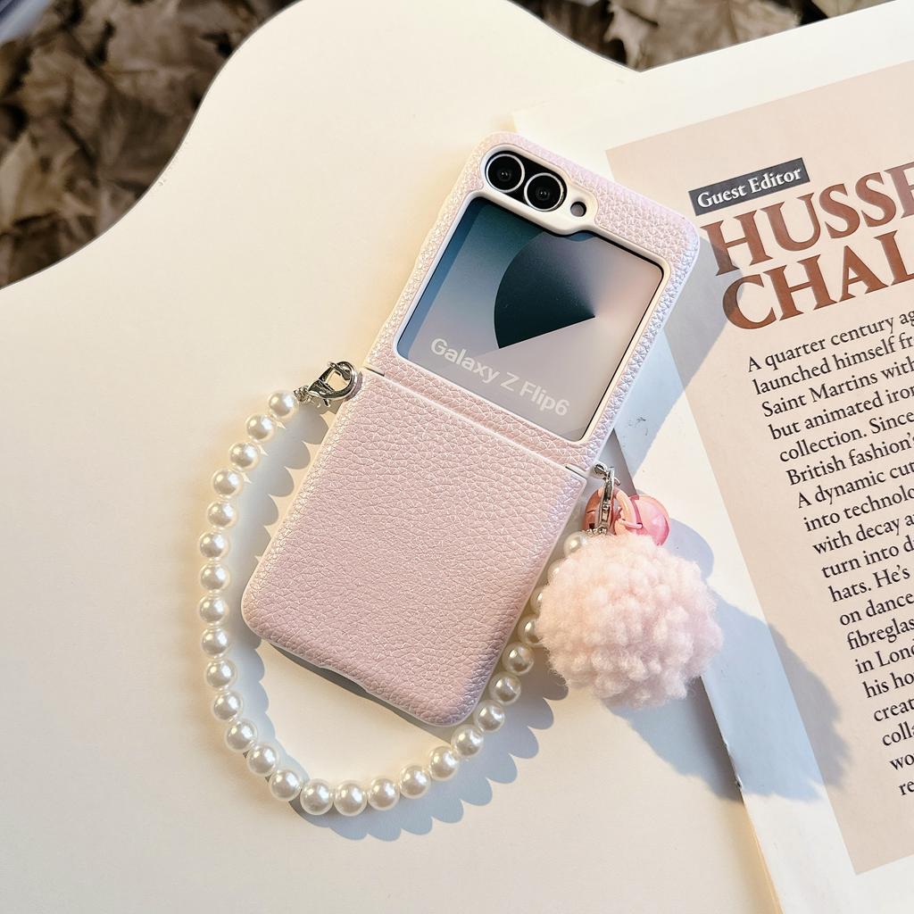 Luxury Litchi Pattern Genuine Leather Hinge Case For Samsung Z Flip 3 4 5 6 5G Flip5 Flip6 3-piece Set Hinge Cover Coque Shell