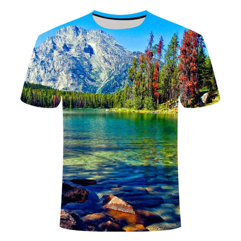 Summer Landscape Pattern T-shirt Men's Fashion Natural Scenery Top Handsome Casual Fashion 3D Printed Clothing