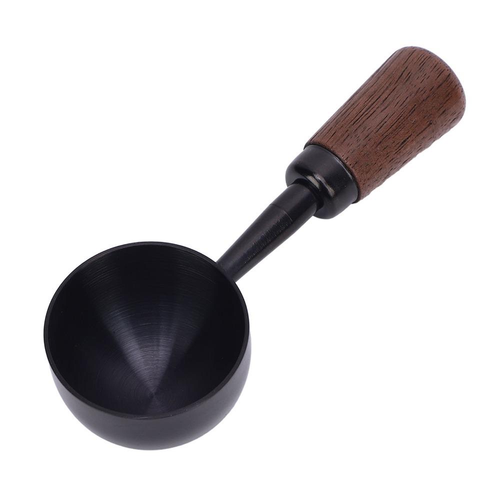 Short Wooden Handle Bean Tea Scoop 304 Stainless Steel Kitchen Utensil Spoon  For Ground Coffee