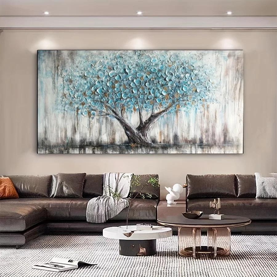 Poster su Tela Astratto Albero della Vita Colore Turchese Albero Stampe di Arte Murale Botanica per Decorazione Paesaggistica Soggiorno Casa Moderna