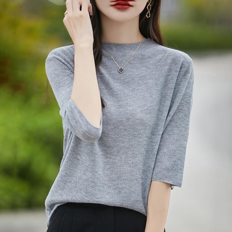 Women's Wool Sweater Qinghe Cashmere 50% Silk 50% Wool Autumn and Winter Wool Pullover Soft and Warm
