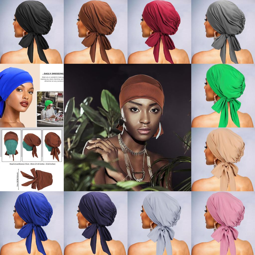 Turban Head Cover With Bow Tie Elastic Hat For Breathability