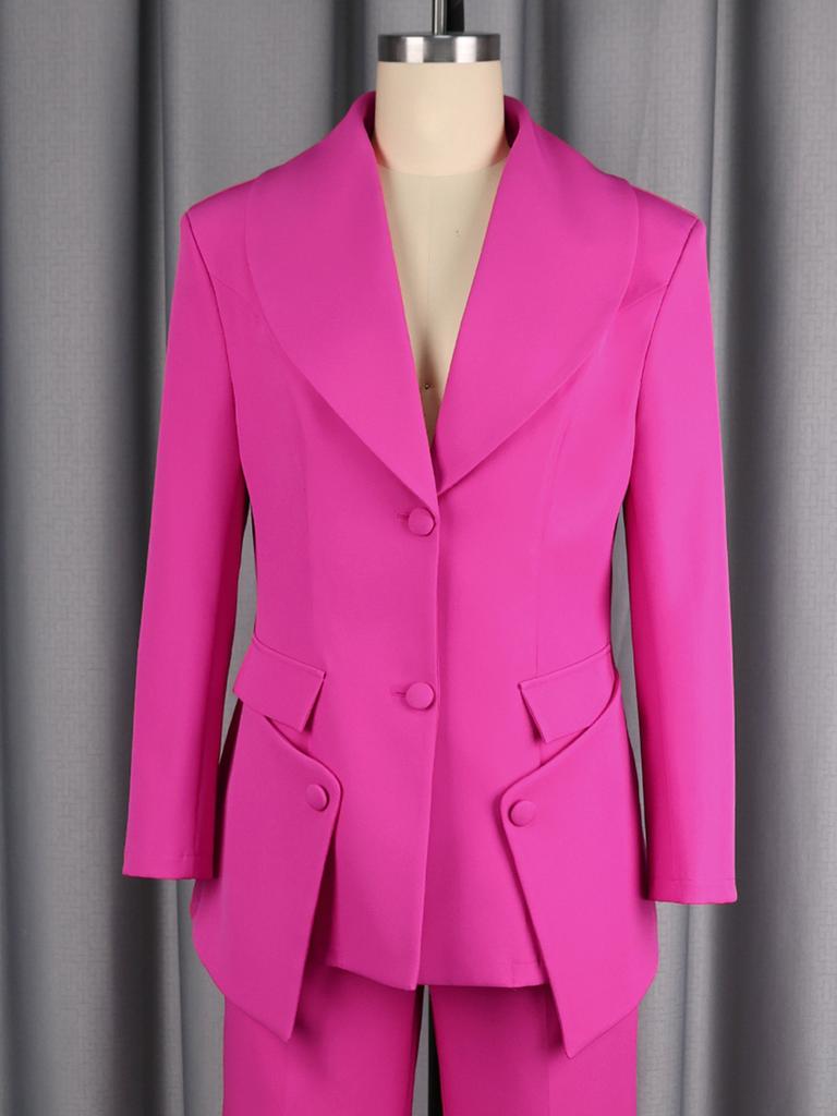 AOMEI Women Hot Pink Tailored Blazer Long Sleeve Lapel Slim Fit Career Office Workwear Business Casual