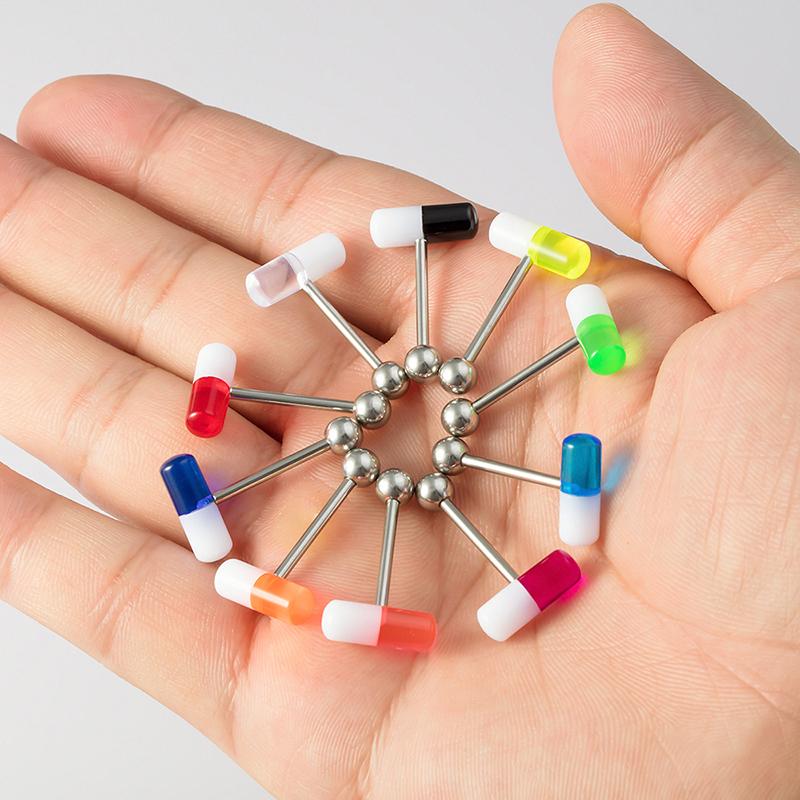 Buy 10 Pcs Colorful Capsule Tongue Rings Acrylic Pill Tongue