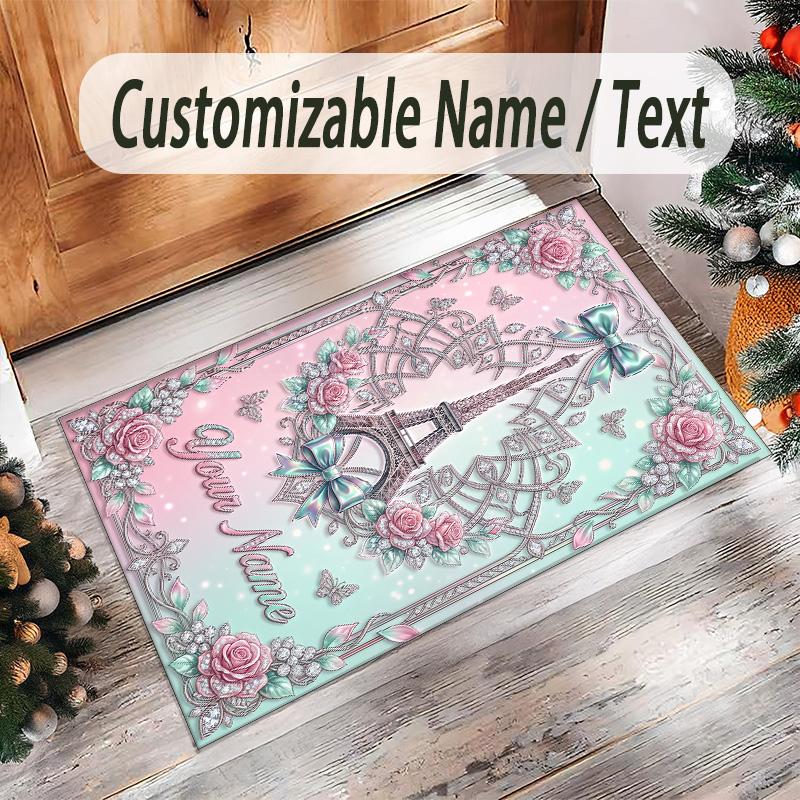 Hearts Theme Crystal Velvet Floor Rug Personalized Custom Name Text Warm Carpet Home Decoration