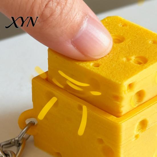 Cheese Shaped Clicker Simulated Fidget Keychain, 3D Printed Cube Finger Clicker, Toy Anxiety Stress Relief Push Button for Office Classroom