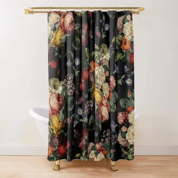 Floraler Duschvorhang Dunkelrosa Schwarz Rot Grün Blätter Bunte Blumen Schmetterling Gothic Badezimmer Vorhänge Vintage Badezimmer Dekor