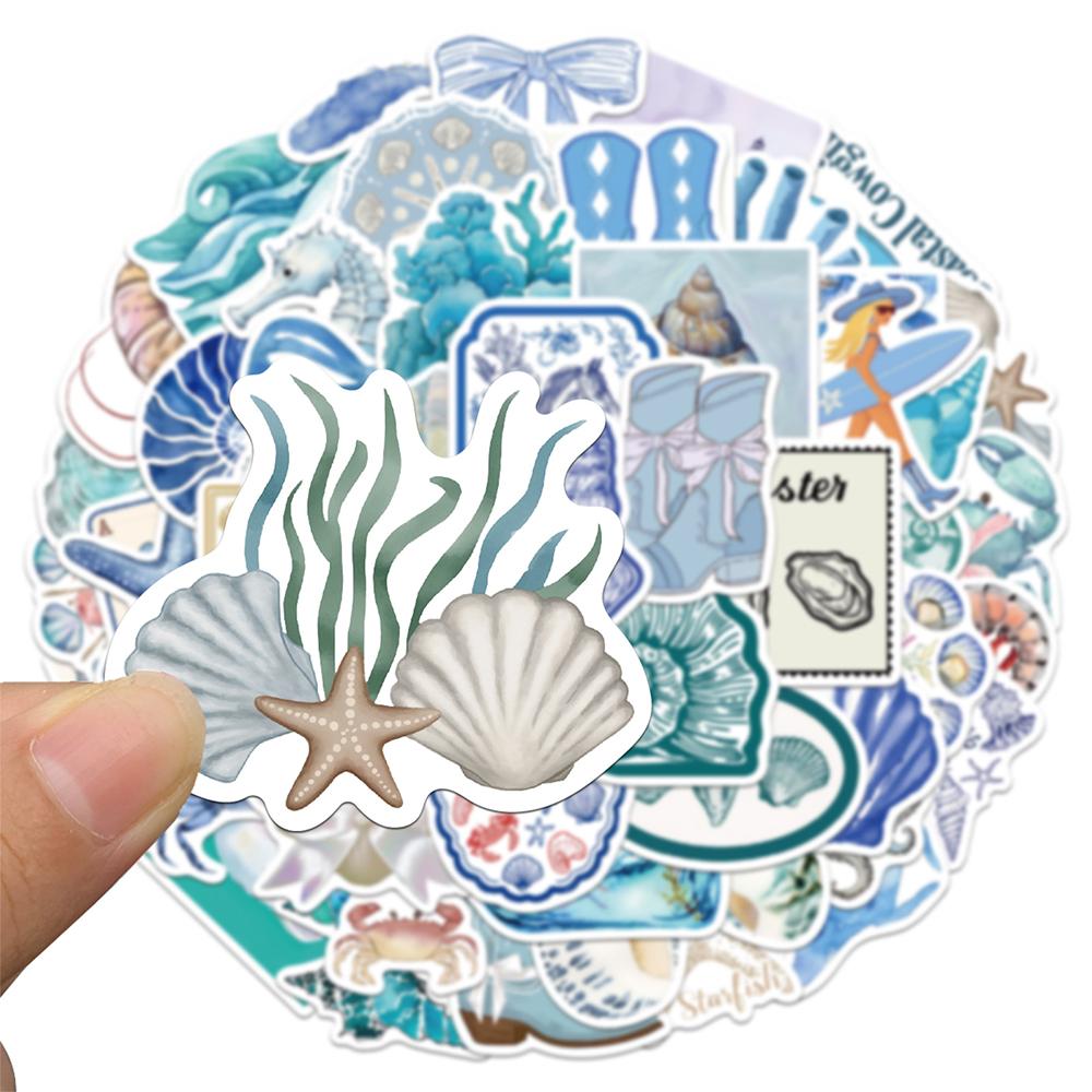 10/30/50pcs The Blue Coast Girl Graffiti Stickers Cartoon Shell Crab Shrimp Decals DIY Scrapbooking Notebook Decoration Sticker