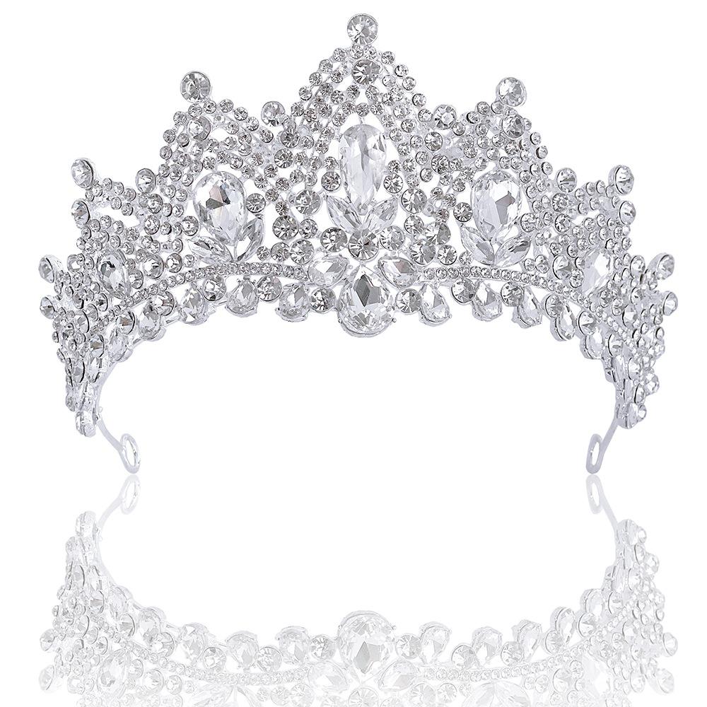 Large Bridal European Princess Tassel Drop Tiara Baroque Pageant Crowns Crystal King Wedding Crown Hair Dress Accessories