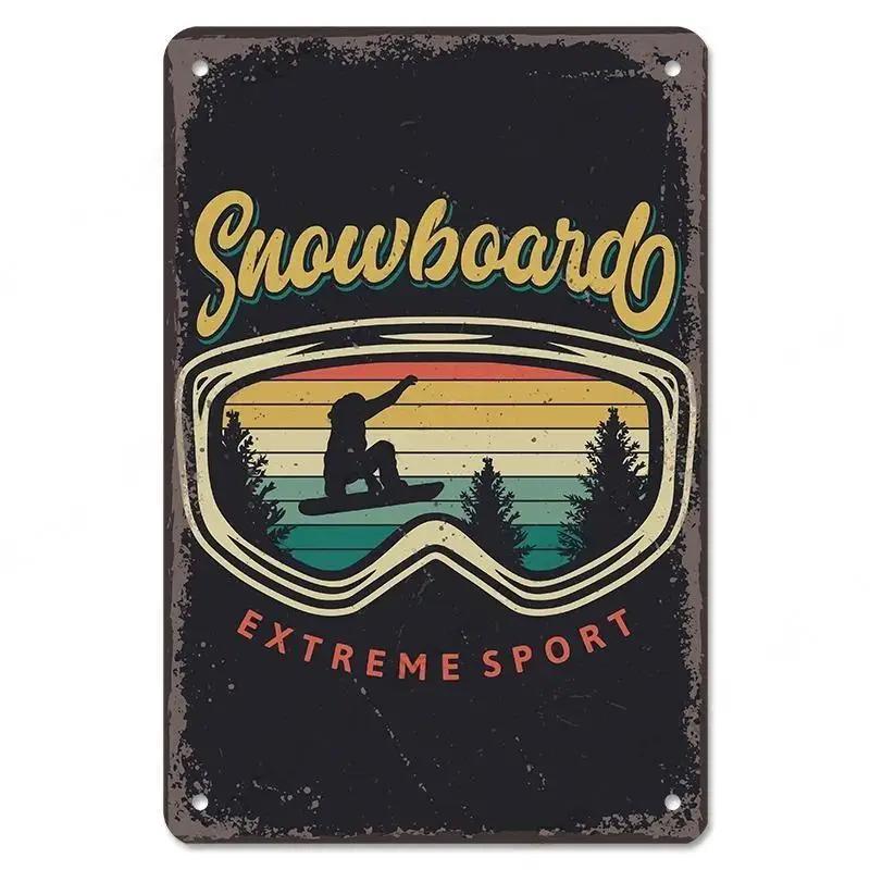 Alpine Skiing Posters Metal Tin Signs Plate Decor Retro Mountain Extreme Sports Snowboards Ski Home Wall Decor Room Decoration